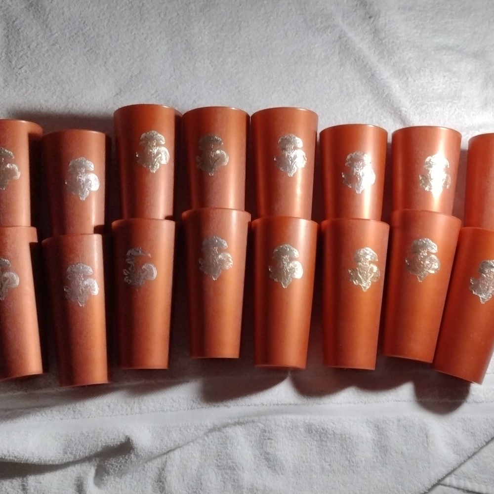 🔥🔥Vintage 1970s Mushroom Metallic Copper Silver Plastic Tumblers Cups Nasco